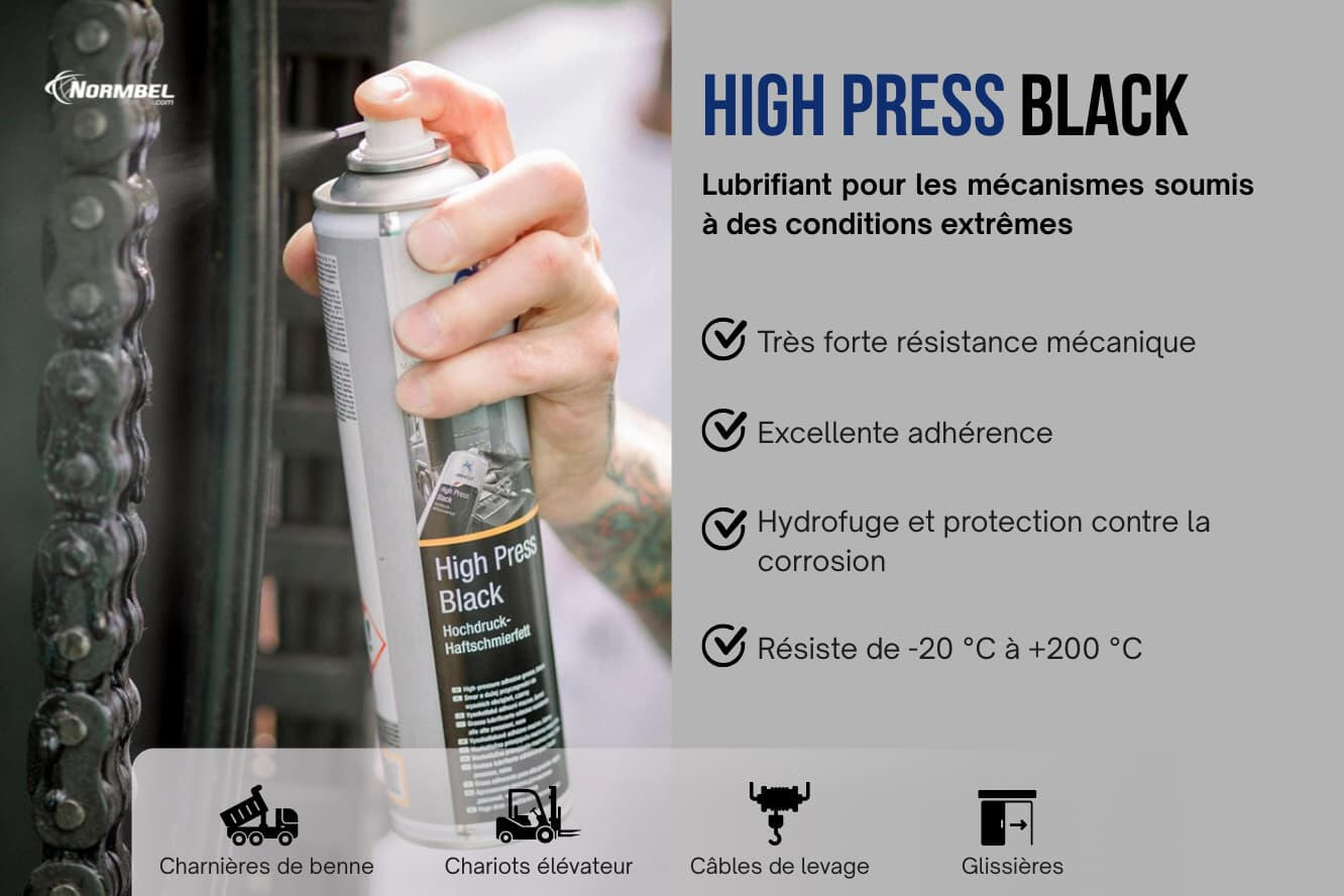 Application de la graisse adhésive High Press Black de Normfest sur une chaine d'élévateur.